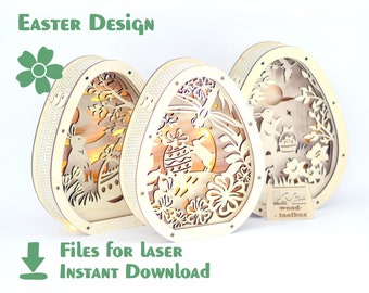 Easter Eggs (3 różne opcje wzorów) - Laser Cut - Tabletop Easter Egg, Easter Decor, Easter Bunnies, Wooden Bunny - DXF + svg + cdr itp.