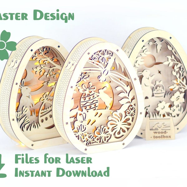 Easter Eggs (3 different pattern options) – Laser Cut - Tabletop Easter Eggs, Easter Decor, Easter Bunnies, Wooden Bunny - DXF+svg+cdr etc.