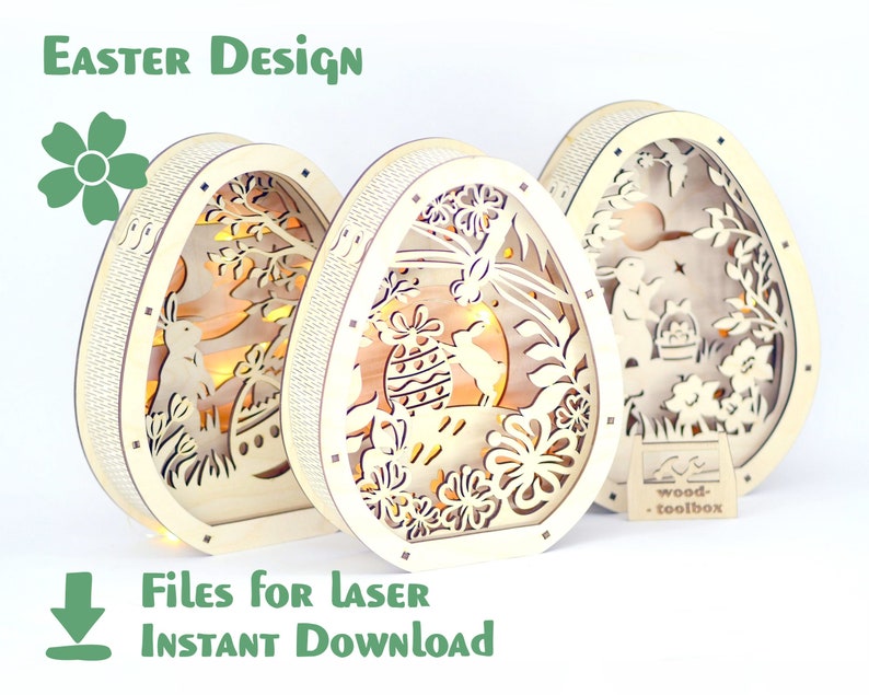 Easter Eggs 3 różne opcje wzorów Laser Cut Tabletop Easter Egg, Easter Decor, Easter Bunnies, Wooden Bunny DXF svg cdr itp. zdjęcie 1