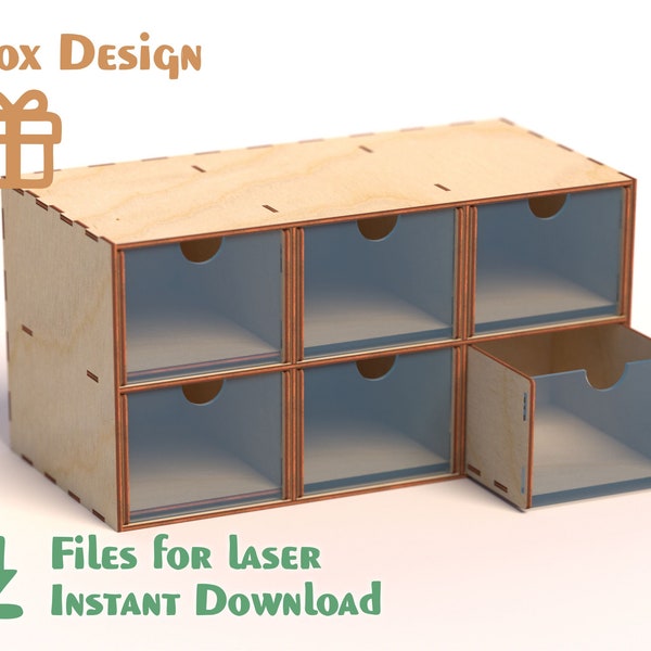 Desk Organizer (6 Drawers)  - Laser Cut Files - SVG CDR Vector plans - Diy Box - DXF files for laser. Digital template