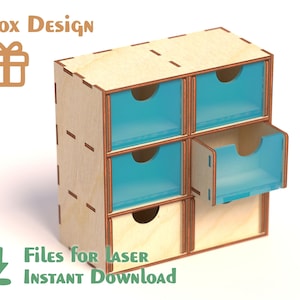 Tragbarer Schreibtisch organizer mit 6 Seitenschubladen - Laser Cut Files - Laser cut Template - Digitales Muster zum Laserschneiden und Gravieren