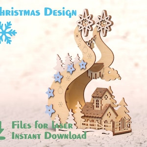 Laser cut files - Christmas Scene (version 4) - files for laser machines and CNC routers, Digital Christmas design, Festive decor