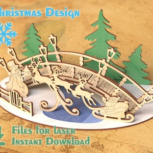 Christmas Bridge Scene - Laser cut file. Cdr, Dxf, Ai, Svg files. Instant download, Cnc files. Christmas decoration