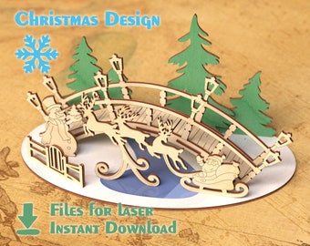 Christmas Bridge Scene - Laser cut file. Cdr, Dxf, Ai, Svg files. Instant download, Cnc files. Christmas decoration