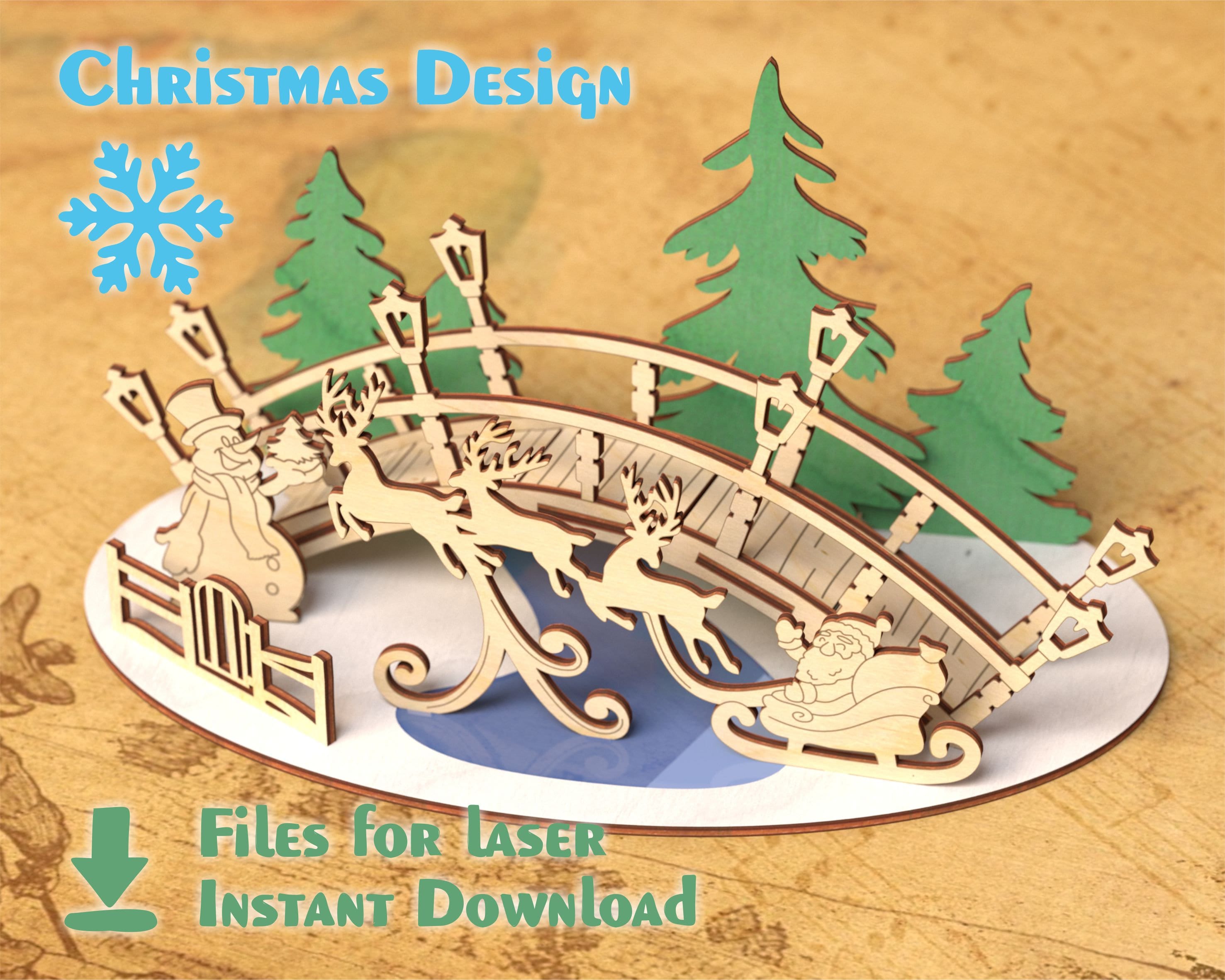 Christmas Bridge Scene Laser Cut File. Cdr Dxf Ai Svg Etsy