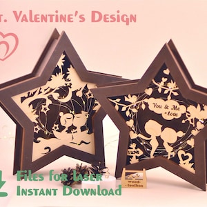 St. Valentine es Stars (Pack 5 Stück) - Laserdateien, Holzsterne CDR - DXF - Glowforge Cut File - Digitaler Download - Pdf + SVG