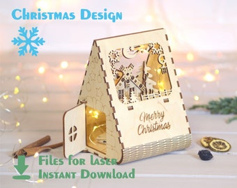 Fir-tree with lights (2 versions) – Laser cut file. Laser cut project plan. Christmas scene. Xmas SVG, Ai, Cdr, Dxf and Pdf file