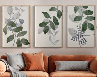 Groene botanische kunstafdrukken: set van 3, saliegroen decor