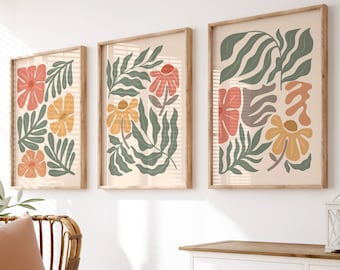 Boho Abstract Floral Print Set: Terracotta Flower Market Art