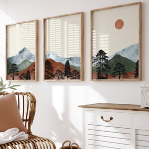 Mountain Wall Art Prints | Homely Decor | Living Room Decor | Set of 3 Prints | Watercolor Print | Artful Wall Prints | Vintage Arful Prints