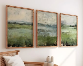 Sage Grüne Abstrakte Landschaft Prints: 3er-Set Wandkunst