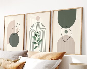 Salbeigrüne botanische Wand-Kunstdrucke: Boho Dekor, 3er-Set