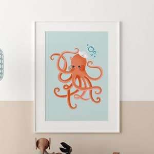 Cute Octopus Nursery Print | Ocean Themed Nursery | Octopus Wall Art | Sealife Wall Prints | Nursery Decor Print
