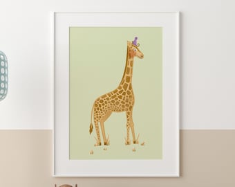 Cute Giraffe Nursery Print | Safari Animal Wall Art