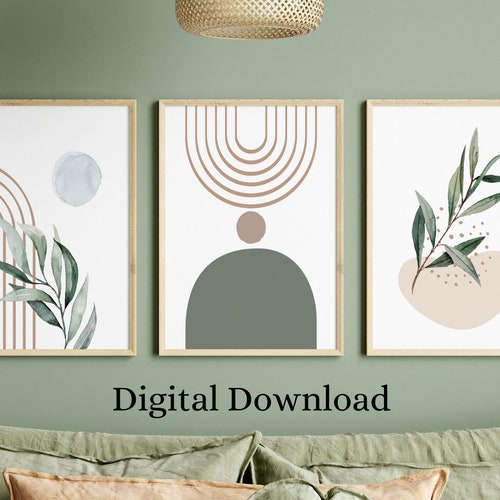 Sage Green Boho Botanical Wall Art Set of 3 Prints Mid - Etsy Australia