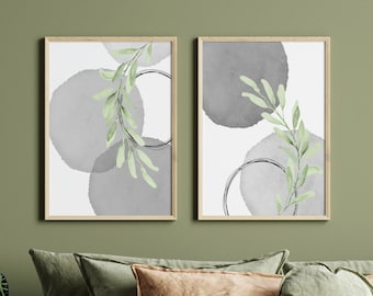 Green Botanical Wall Prints Set | Boho Living Room Art