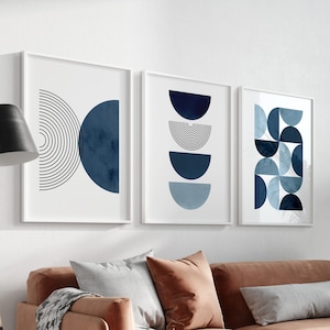 Set of 3 Blue Boho Wall Prints | Blue Boho Home Decor | Blue Boho Artwork | Blue Wall Decor | 3 Piece Art Prints