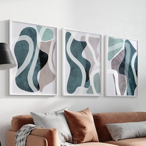 Set of 3 Blue Wall Prints | Blue Abstract Wall Prints | Blue Home Decor | Blue and Beige Wall Art | Abstract Home Decor | Living Room Prints