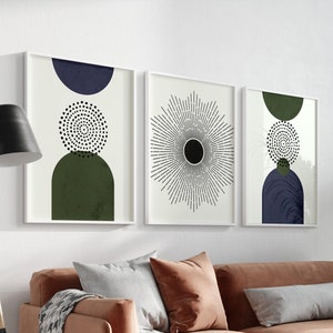 Mid Century Modern Wall Art Prints: Blue & Green Set of 3