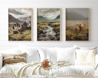Scottish Highlands Art Prints: Countryside Landscape Set of 3