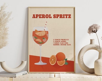 Aperol Spritz Print | Przepis na koktajl w stylu art déco, sztuka kuchenna