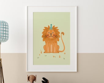 Impression mignonne de chambre de bébé de lion | Décoration murale animal safari