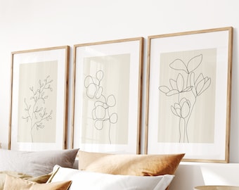 Set of 3 Botanical Wall Prints | Botanical Prints | Living Room Decor | Neutral Wall Decor | Neutral Home Decor | Botanical Wall Art