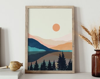 Watercolor Mountain Wall Art, Mountain Art Print, Landscape Wall Art, Midcentury Modern Decor, Watercolor Print, Boho Prints, Watercolour