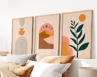 Orange Boho Prints Set | Skandinavisk Abstrakt Väggkonst