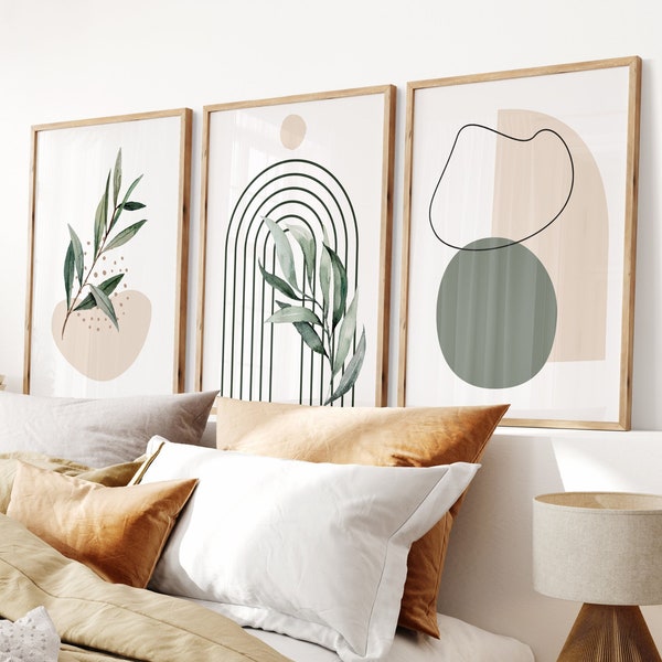 Set of 3 Sage Green Wall Prints | 3 Art Print Set | Boho Wall Art | 3 Piece Wall Art Boho | Sage Green Wall Prints | Green Botanical Prints