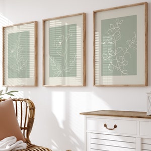 Sage Green Botanical Wall Art Prints: Set of 3