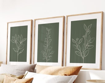 Saliegroene botanische lijntekeningen | Set van 3 (digitale bestanden)