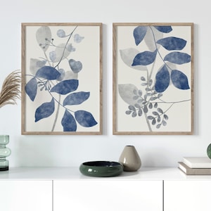Set di stampe botaniche blu: moderna arte murale floreale blu navy