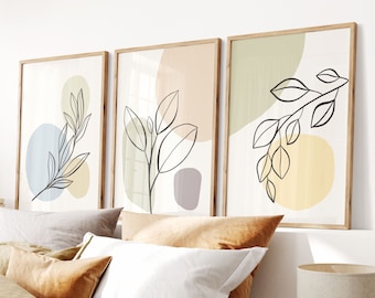 Set of 3 Pastel Botanical Prints | Boho Home Decor