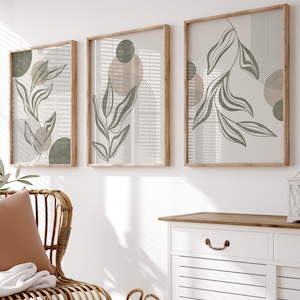 Abstract Botanical Prints Set: Sage Green Boho Gallery Wall Art