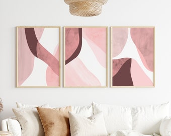 Light Pink Wall Art | Set of 3 Abstract Prints | Living Room Wall Art | Abstract Wall Prints | Pink Bedroom Decor | Baby Pink Home Decor