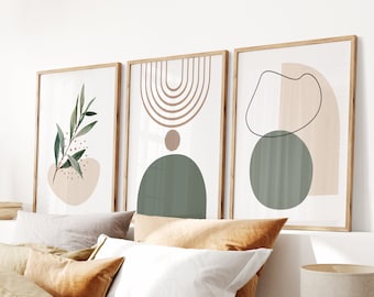 Salbeigrünes Botanisches Print-Set | Boho Schlafzimmer Wandkunst