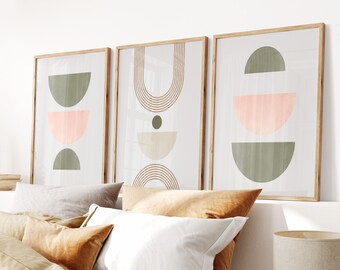 Boho Geometrische Wand Drucke Set | Salbei Grün, Neutral Art