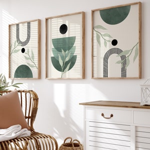 Set of 3 Green Boho Wall Prints | Sage Botanical Prints | Botanical Prints Set of 3 | Mid Century Wall Prints | Modern Home Decor