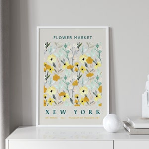 Kunstdruk bloemenmarkt New York: botanische woondecoratie
