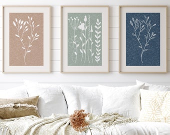 Floral Botanische Drucke Set: Moderne minimalistische Kunst, Boho Dekor