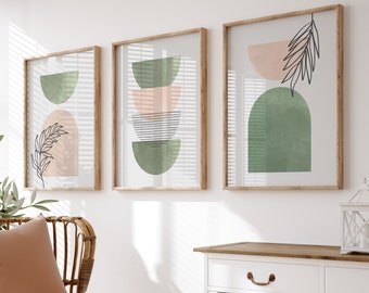 Sage Green Wall Prints | Green Botanical Prints | Set of 3 Prints | Wall Art Collection | Living Room Wall Art | Wall Art Set Decor