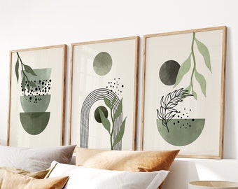 Sage Green Boho Home Decor | Set of 3 Sage Green Wall Prints | Boho Home Decor | Boho Home Decor | Mid Century Wall Prints | Boho Wall Art