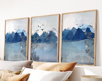 Blue Mountain Landscape Prints: Set of 3 Wall Art