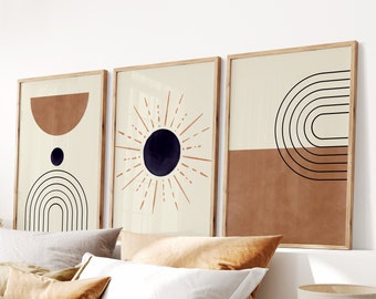 Terracotta Boho Art Prints: Mid-Century Modern Set of 3