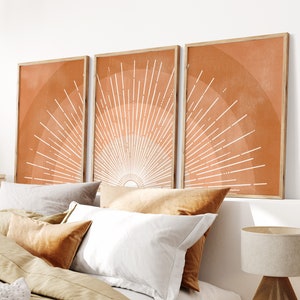 Sun Print Set of 3, Mid Century Modern, Boho Orange Wall Art, Nursery Wall Art, Modern Living Room Decor, Orange, Terracotta