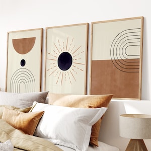 Terracotta Boho Art Prints: Mid-Century Modern Set of 3