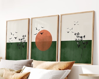 Rising Sun Print Set: Japandi Retro Wall Art