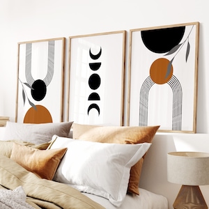 Black & Orange Boho Botanical Prints: Set of 3