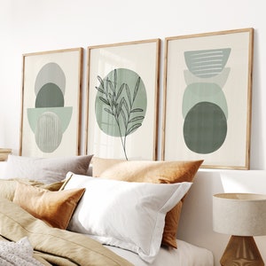 Sage Green Wall Art Set of 3 - Botanical Artful Prints - Green Home Decor - Tranquil boho Wall Prints - Modern Living Room Decor Collection